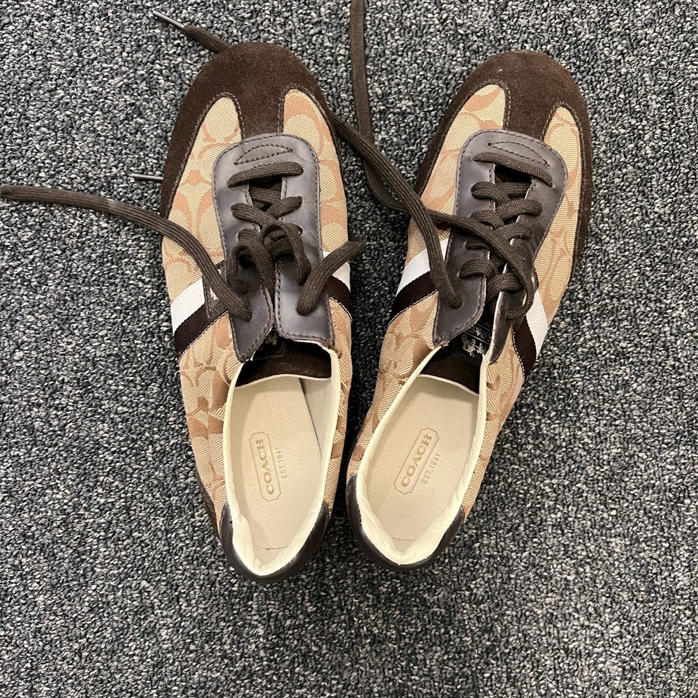Coach Tan and Brown Lace-Up Sneakers